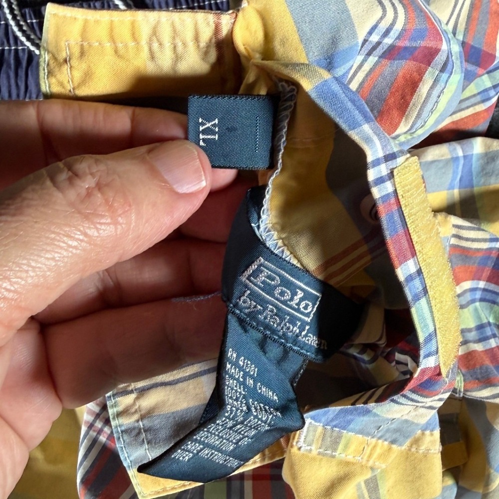 Polo Ralph Lauren Reversible Swim Trunks XL Plaid Navy Blue Cotton Shorts Mens - Picture 3 of 15